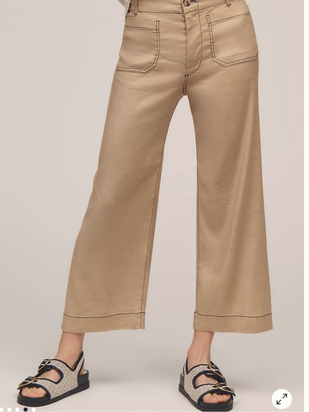 Anthropologie Maeve The Colette Wide-Leg Cropped Neutral With Contrast Stitching